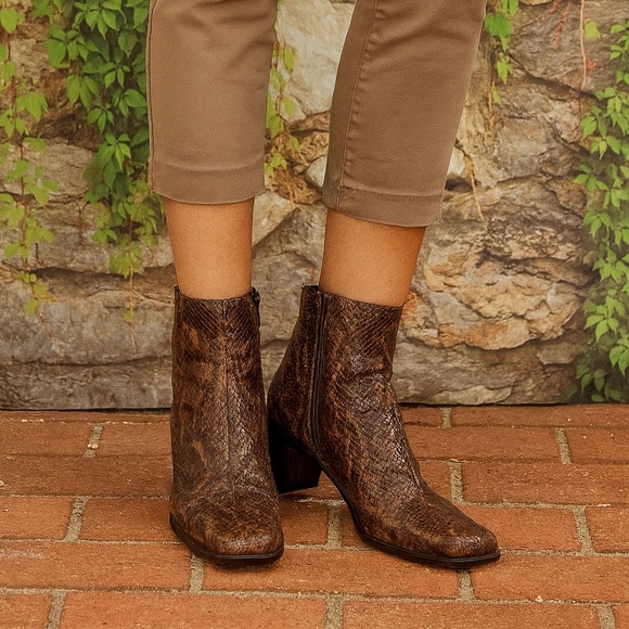 Via Spiga Shoes - VIA SPIGA Reptile Leather Square Toe Ankle Boots, 6M